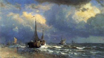 Costa Pintura - Paisaje de la costa holandesa Luminismo William Stanley Haseltine